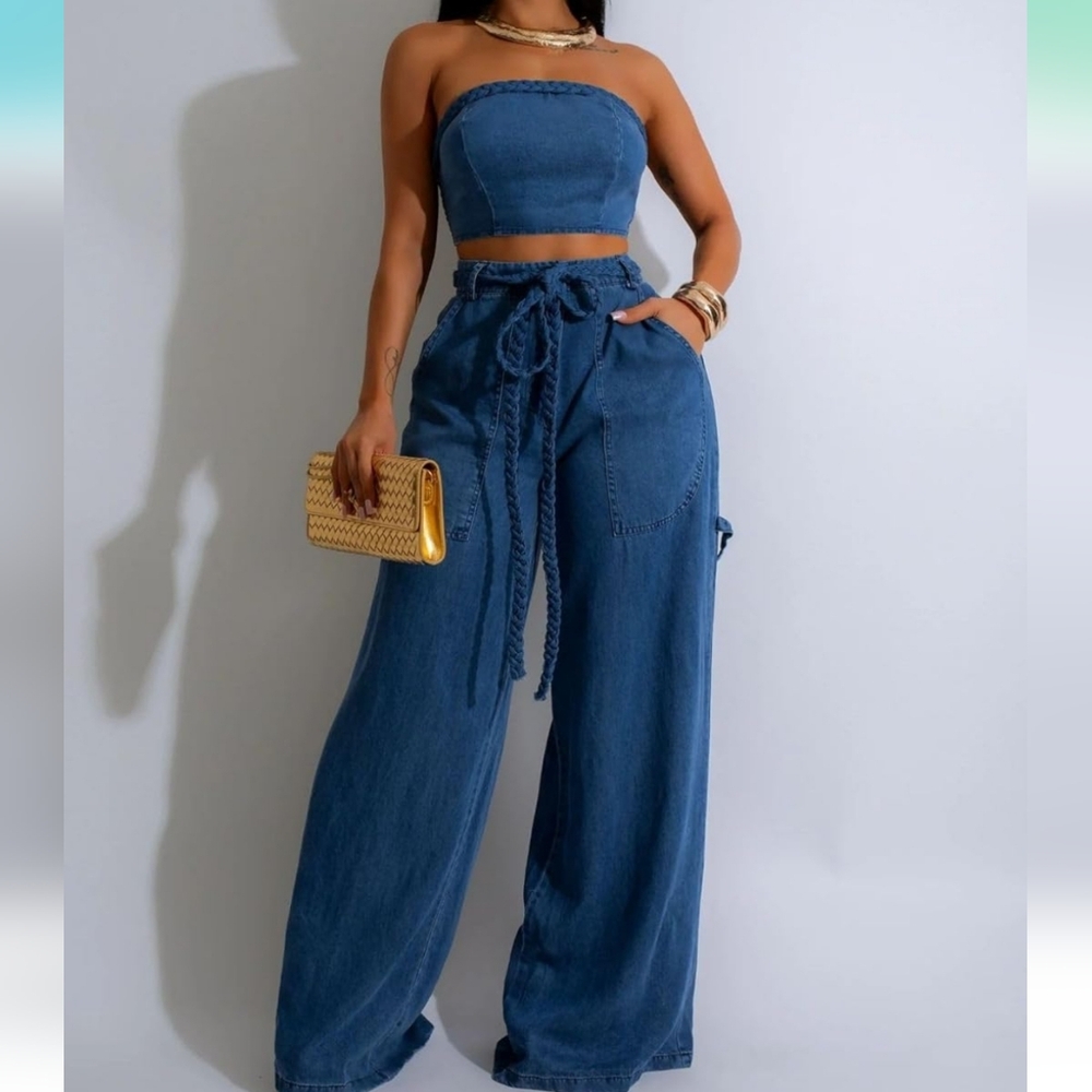 Stylish Blue Denim 2-Piece Set